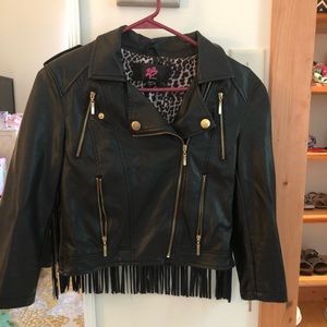 Bebe fringe leather jacket